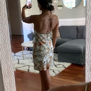 Backless Floral satin mini dress